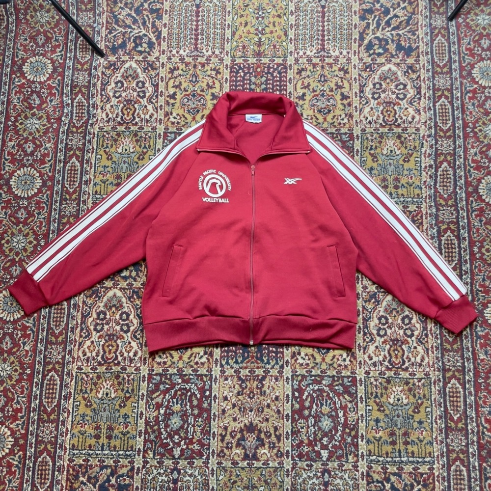 VTG 70s Asics‎ Tiger Seattle Pacific University Track Jacket Striped Red L Zip